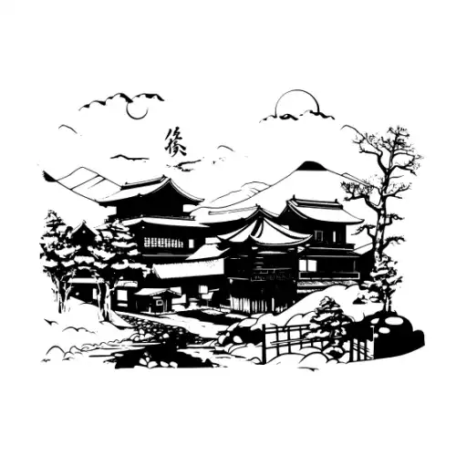 Ancient Japanese Village Silhouette SVG Design | SVG Files for Cricut & Print