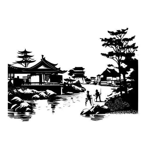Ancient Japanese Village Silhouette SVG Design | SVG Files for Cricut & Print