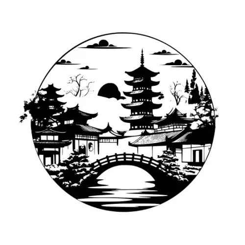 Ancient Japanese Village Silhouette SVG Design | SVG Files for Cricut & Print