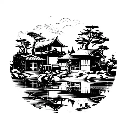 Ancient Japanese Village Silhouette SVG Design | SVG Files for Cricut & Print
