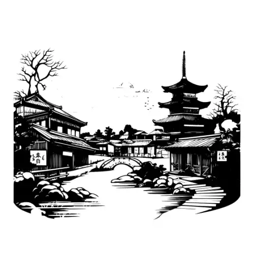 Ancient Japanese Village Silhouette SVG Design | SVG Files for Cricut & Print