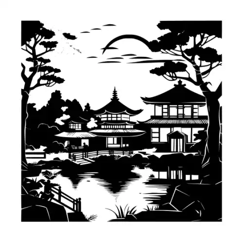 Ancient Japanese Village Silhouette SVG Design | SVG Files for Cricut & Print