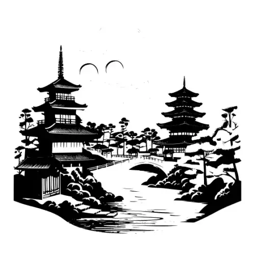 Ancient Japanese Village Silhouette SVG Design | SVG Files for Cricut & Print
