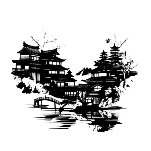 Ancient Japanese Village Silhouette SVG Design | SVG Files for Cricut & Print