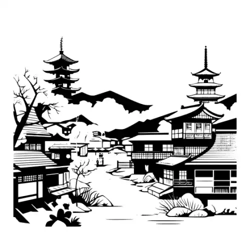 Ancient Japanese Village Silhouette SVG Design | SVG Files for Cricut & Print
