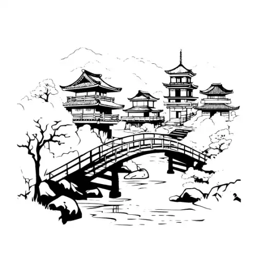 Ancient Japanese Village Silhouette SVG Design | SVG Files for Cricut & Print