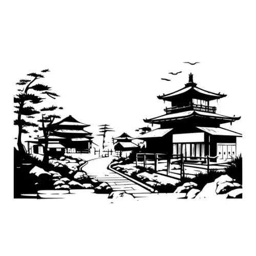 Ancient Japanese Village Silhouette SVG Design | SVG Files for Cricut & Print