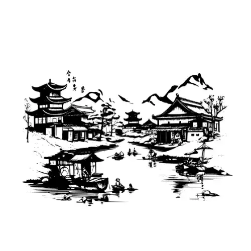 Ancient Japanese Village Silhouette SVG Design | SVG Files for Cricut & Print