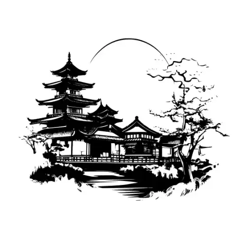 Ancient Japanese Village Silhouette SVG Design | SVG Files for Cricut & Print