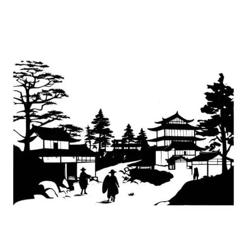 Ancient Japanese Village Silhouette SVG Design | SVG Files for Cricut & Print