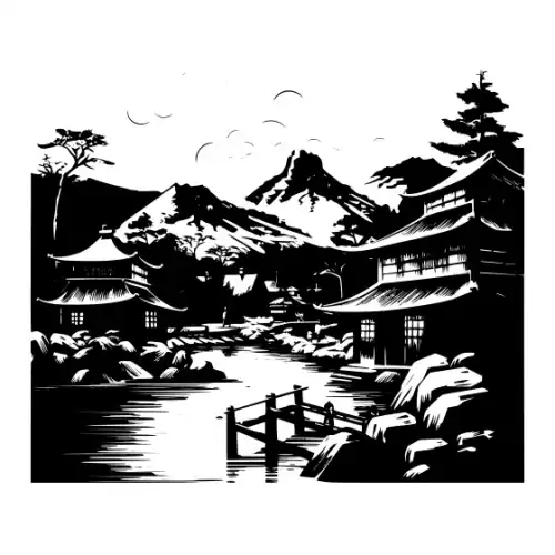 Ancient Japanese Village Silhouette SVG Design | SVG Files for Cricut & Print