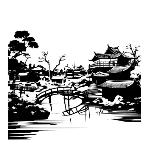 Ancient Japanese Village Silhouette SVG Design | SVG Files for Cricut & Print