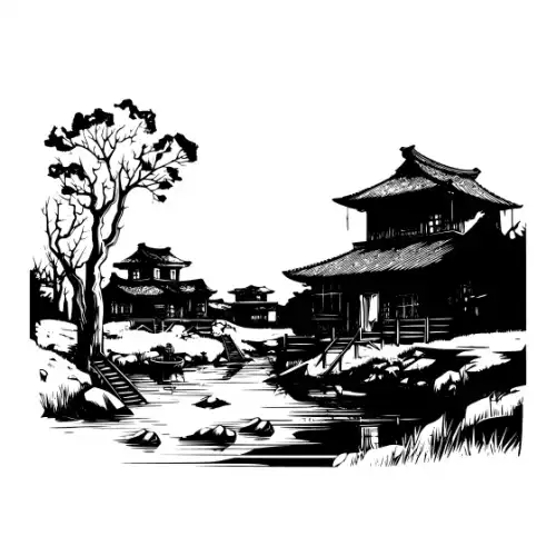 Ancient Japanese Village Silhouette SVG Design | SVG Files for Cricut & Print
