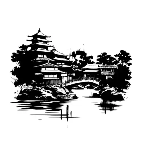 Ancient Japanese Village Silhouette SVG Design | SVG Files for Cricut & Print