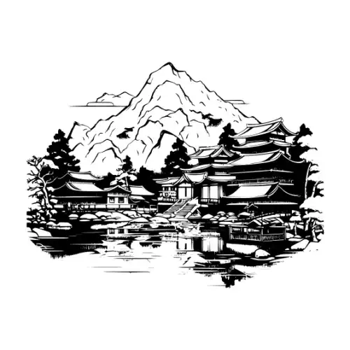 Ancient Japanese Village Silhouette SVG Design | SVG Files for Cricut & Print