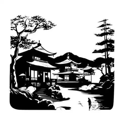 Ancient Japanese Village Silhouette SVG Design | SVG Files for Cricut & Print