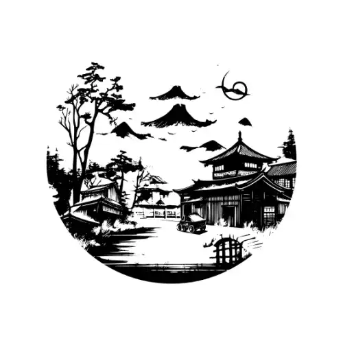 Ancient Japanese Village Silhouette SVG Design | SVG Files for Cricut & Print