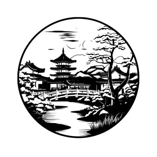 Ancient Japanese Village Silhouette SVG Design | SVG Files for Cricut & Print