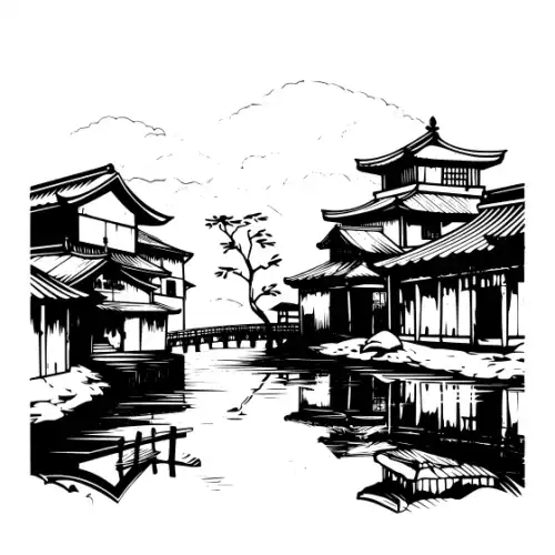 Ancient Japanese Village Silhouette SVG Design | SVG Files for Cricut & Print