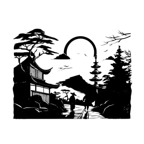 Ancient Japanese Village Silhouette SVG Design | SVG Files for Cricut & Print