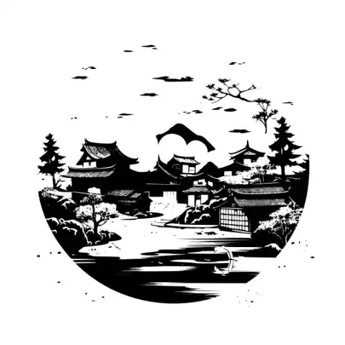 Ancient Japanese Village Silhouette SVG Design | SVG Files for Cricut & Print