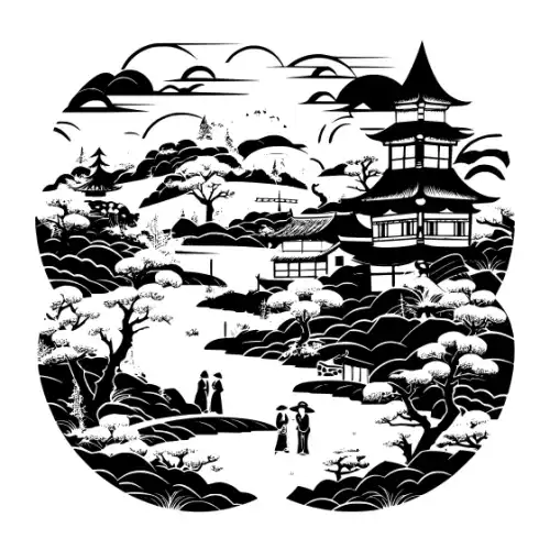 Ancient Japanese Village Silhouette SVG Design | SVG Files for Cricut & Print