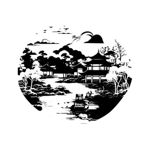 Ancient Japanese Village Silhouette SVG Design | SVG Files for Cricut & Print