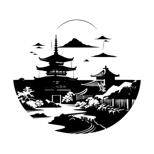 Ancient Japanese Village Silhouette SVG Design | SVG Files for Cricut & Print