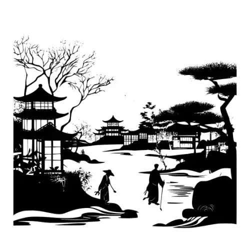 Ancient Japanese Village Silhouette SVG Design | SVG Files for Cricut & Print
