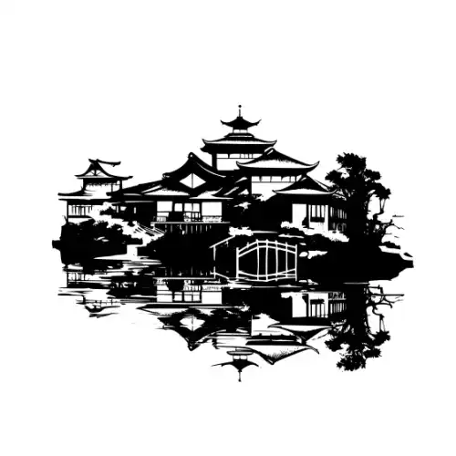 Ancient Japanese Village Silhouette SVG Design | SVG Files for Cricut & Print