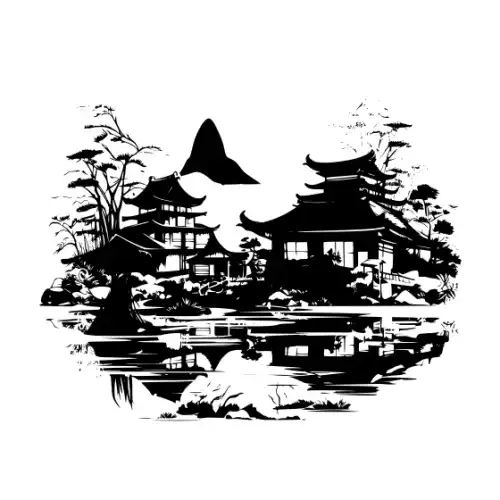 Ancient Japanese Village Silhouette SVG Design | SVG Files for Cricut & Print
