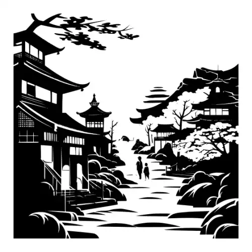 Ancient Japanese Village Silhouette SVG Design | SVG Files for Cricut & Print
