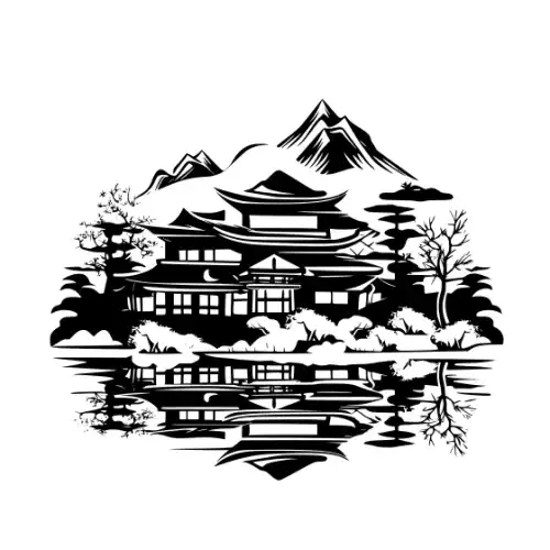 Ancient Japanese Village Silhouette SVG Design | SVG Files for Cricut & Print