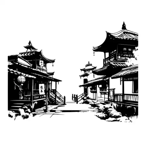 Ancient Japanese Village Silhouette SVG Design | SVG Files for Cricut & Print