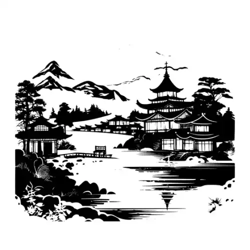 Ancient Japanese Village Silhouette SVG Design | SVG Files for Cricut & Print