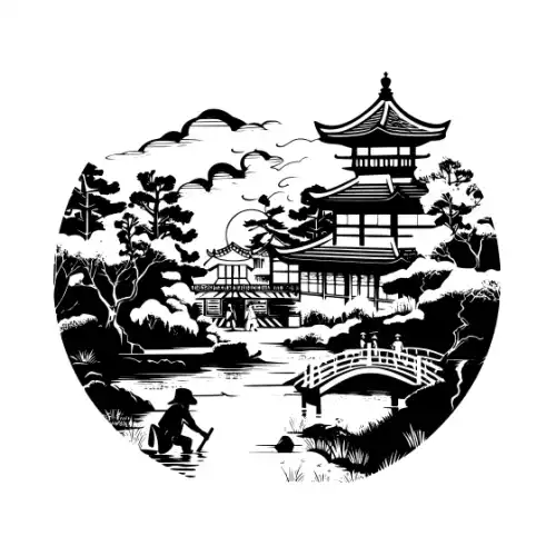Ancient Japanese Village Silhouette SVG Design | SVG Files for Cricut & Print