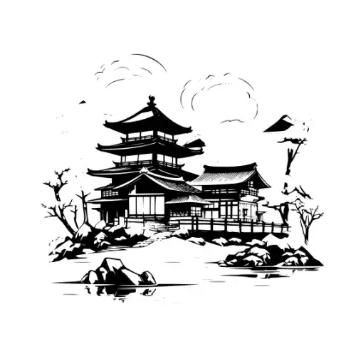 Ancient Japanese Village Silhouette SVG Design | SVG Files for Cricut & Print