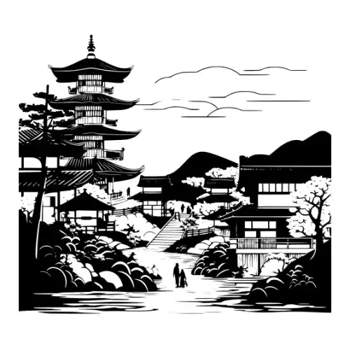 Ancient Japanese Village Silhouette SVG Design | SVG Files for Cricut & Print