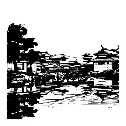 Ancient Japanese Village Silhouette SVG Design | SVG Files for Cricut & Print