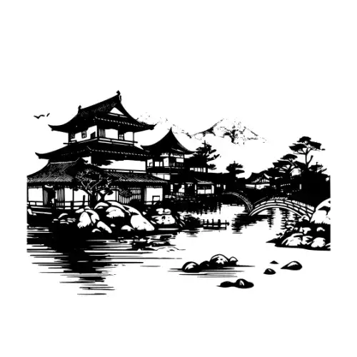 Ancient Japanese Village Silhouette SVG Design | SVG Files for Cricut & Print