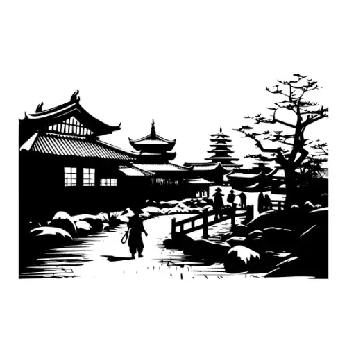 Ancient Japanese Village Silhouette SVG Design | SVG Files for Cricut & Print