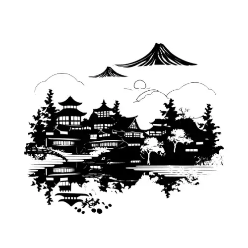 Ancient Japanese Village Silhouette SVG Design | SVG Files for Cricut & Print