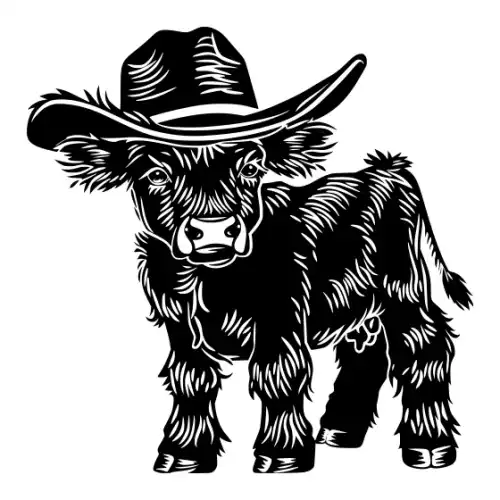 Baby Cow Highland Silhouette SVG Design | SVG Files for Cricut & Print