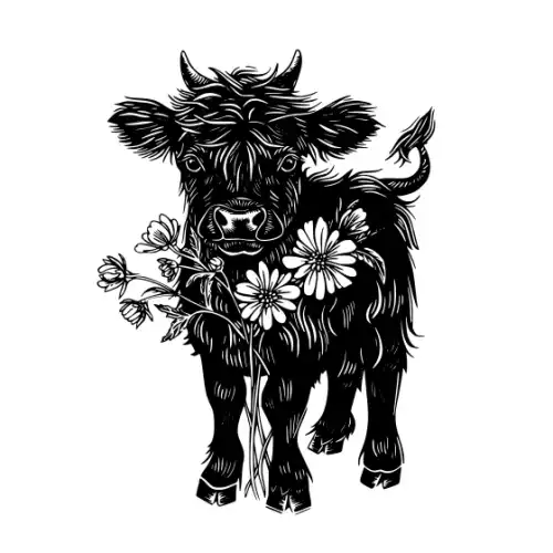 Baby Cow Highland Silhouette SVG Design | SVG Files for Cricut & Print