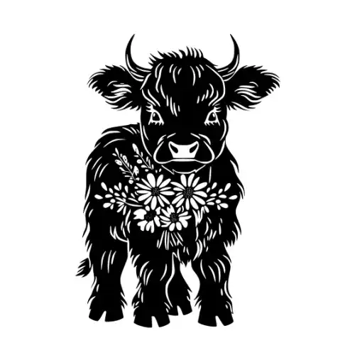 Baby Cow Highland Silhouette SVG Design | SVG Files for Cricut & Print