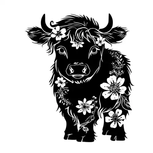 Baby Cow Highland Silhouette SVG Design | SVG Files for Cricut & Print