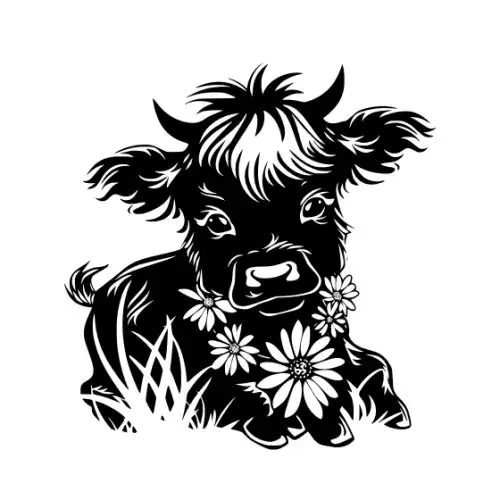 Baby Cow Highland Silhouette SVG Design | SVG Files for Cricut & Print