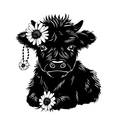 Baby Cow Highland Silhouette SVG Design | SVG Files for Cricut & Print