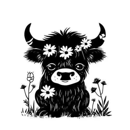 Baby Cow Highland Silhouette SVG Design | SVG Files for Cricut & Print