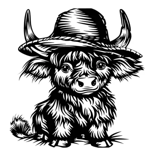 Baby Cow Highland Silhouette SVG Design | SVG Files for Cricut & Print